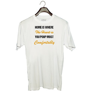                       UDNAG Unisex Round Neck Graphic 'Sweet Home | The Home is where you poop most comfortably' Polyester T-Shirt White                                              