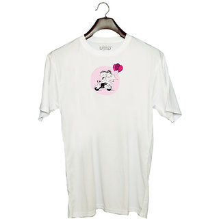                       UDNAG Unisex Round Neck Graphic 'Couple | Just Married couple on scooter' Polyester T-Shirt White                                              