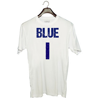                       UDNAG Unisex Round Neck Graphic 'Navratri | Blue' Polyester T-Shirt White                                              