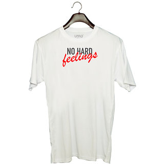                       UDNAG Unisex Round Neck Graphic 'No hard feelings' Polyester T-Shirt White                                              