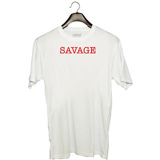                       UDNAG Unisex Round Neck Graphic 'Savage' Polyester T-Shirt White                                              
