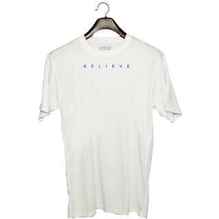                       UDNAG Unisex Round Neck Graphic 'Believe' Polyester T-Shirt White                                              