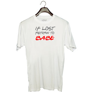                       UDNAG Unisex Round Neck Graphic 'Couple | If lost return to Babe' Polyester T-Shirt White                                              