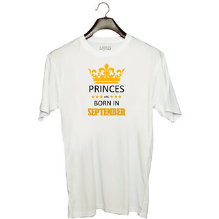                       UDNAG Unisex Round Neck Graphic 'Birthday | Princes are born in September' Polyester T-Shirt White                                              