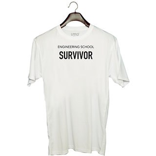                       UDNAG Unisex Round Neck Graphic 'Engineer | Engineering school Survivor' Polyester T-Shirt White                                              