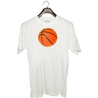                       UDNAG Unisex Round Neck Graphic 'Basketball' Polyester T-Shirt White                                              