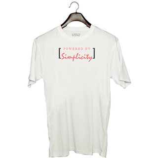                       UDNAG Unisex Round Neck Graphic 'Simplicity | powered by simplicity' Polyester T-Shirt White                                              