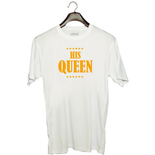                       UDNAG Unisex Round Neck Graphic 'Couple | The Queen' Polyester T-Shirt White                                              