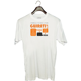                       UDNAG Unisex Round Neck Graphic 'Gujju | formula to make a pure gujrati' Polyester T-Shirt White                                              
