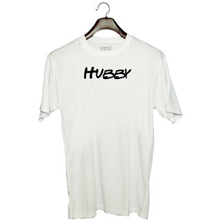                       UDNAG Unisex Round Neck Graphic 'Couple | Hubby1' Polyester T-Shirt White                                              