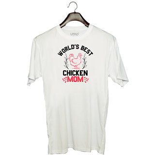                       UDNAG Unisex Round Neck Graphic 'Chicken | world's best chicken mom' Polyester T-Shirt White                                              