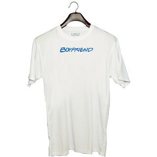                       UDNAG Unisex Round Neck Graphic 'Couple | Boyfriend' Polyester T-Shirt White                                              