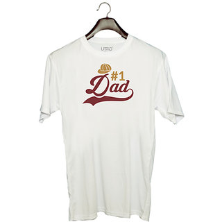                       UDNAG Unisex Round Neck Graphic 'Dad Father | #1 Dad,' Polyester T-Shirt White                                              