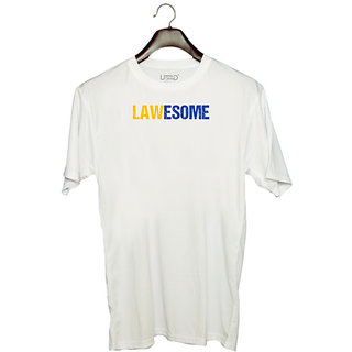                       UDNAG Unisex Round Neck Graphic 'Lawyer | Lawesome' Polyester T-Shirt White                                              