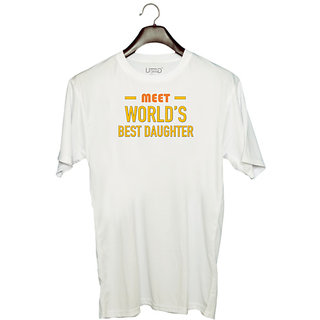                       UDNAG Unisex Round Neck Graphic 'Mother Daughter | Meet worlds best Daughter' Polyester T-Shirt White                                              