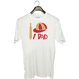                       UDNAG Unisex Round Neck Graphic 'Dad Father | 1 Dad,' Polyester T-Shirt White                                              