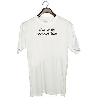                       UDNAG Unisex Round Neck Graphic 'Doctor | Doctor on Vacation' Polyester T-Shirt White                                              