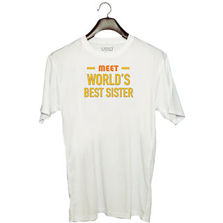                       UDNAG Unisex Round Neck Graphic 'Brother Sister | Meet Worlds best Sister' Polyester T-Shirt White                                              