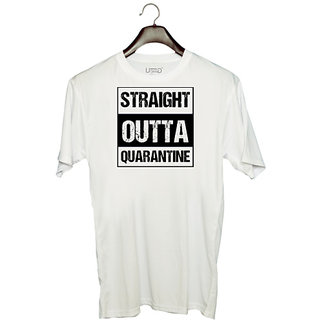                       UDNAG Unisex Round Neck Graphic 'Covid | Straight qutta quarantine' Polyester T-Shirt White                                              