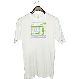                       UDNAG Unisex Round Neck Graphic 'Walking | The best remedy for a short temper' Polyester T-Shirt White                                              