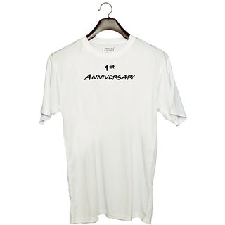                       UDNAG Unisex Round Neck Graphic '1st Anniversary' Polyester T-Shirt White                                              