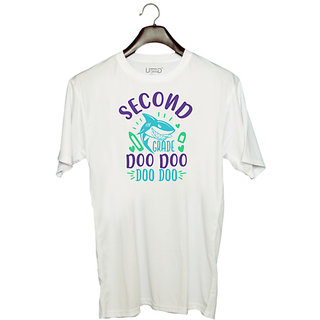                       UDNAG Unisex Round Neck Graphic 'School Teacher | 2nd grade doo doo' Polyester T-Shirt White                                              