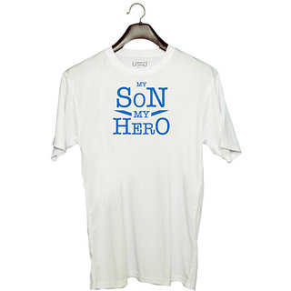                      UDNAG Unisex Round Neck Graphic 'Dad son | My Son my Hero' Polyester T-Shirt White                                              