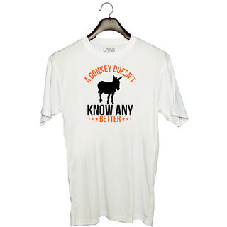                       UDNAG Unisex Round Neck Graphic 'Donkey | a donkey doesn't know any better' Polyester T-Shirt White                                              