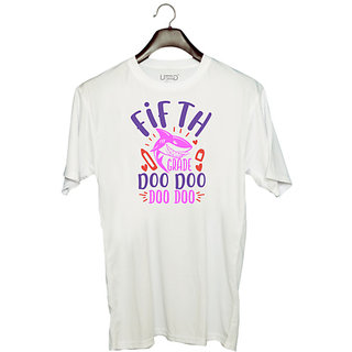                       UDNAG Unisex Round Neck Graphic 'School Teacher | 5th grade doo doo' Polyester T-Shirt White                                              
