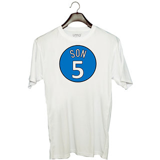                       UDNAG Unisex Round Neck Graphic 'Son | 5 Son' Polyester T-Shirt White                                              