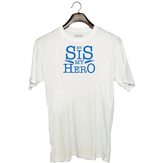                       UDNAG Unisex Round Neck Graphic 'Brother Sister | My Sis my Hero' Polyester T-Shirt White                                              