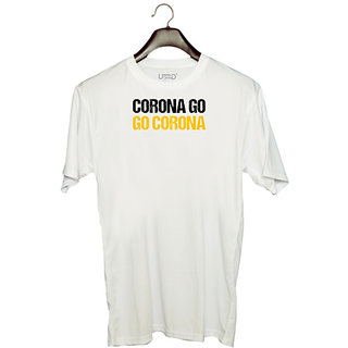                       UDNAG Unisex Round Neck Graphic 'Corona | Corona Go Go Corona' Polyester T-Shirt White                                              