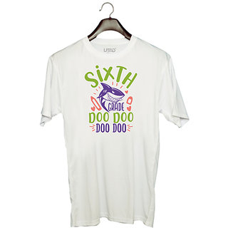 UDNAG Unisex Round Neck Graphic 'School Teacher | 6th grade doo doo' Polyester T-Shirt White