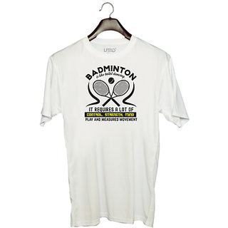                       UDNAG Unisex Round Neck Graphic 'Badminton | BADMINTONis like ballet dancing' Polyester T-Shirt White                                              