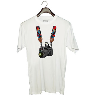                       UDNAG Unisex Round Neck Graphic 'Cameraman | DSLR Camera' Polyester T-Shirt White                                              