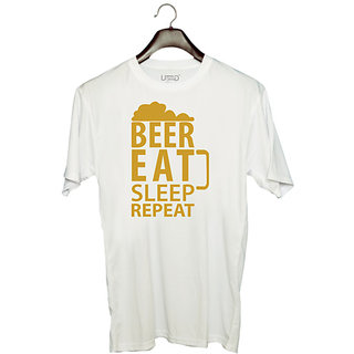                       UDNAG Unisex Round Neck Graphic 'Beer | Beer Eat Sleep' Polyester T-Shirt White                                              