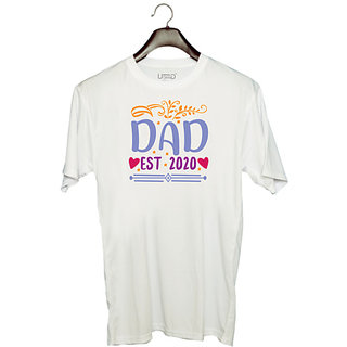                       UDNAG Unisex Round Neck Graphic 'Father | Dad, est 2020' Polyester T-Shirt White                                              