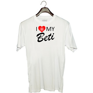                       UDNAG Unisex Round Neck Graphic 'Son Daughter | I love me beti' Polyester T-Shirt White                                              