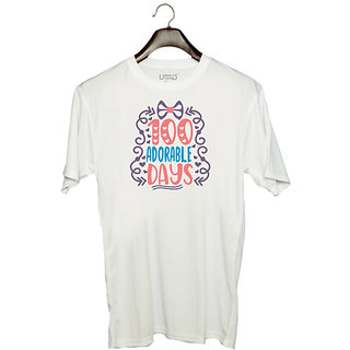                       UDNAG Unisex Round Neck Graphic 'Adorable Days | 100 adorable days' Polyester T-Shirt White                                              
