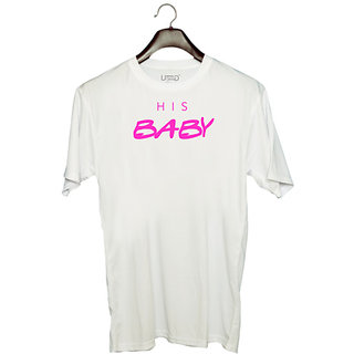                       UDNAG Unisex Round Neck Graphic 'Couple | His Baby' Polyester T-Shirt White                                              