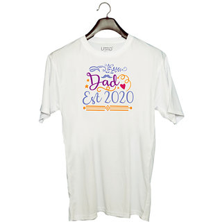                       UDNAG Unisex Round Neck Graphic 'Dad Father | Dad, est 2020' Polyester T-Shirt White                                              