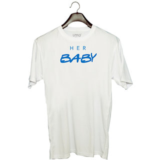                       UDNAG Unisex Round Neck Graphic 'Couple | Her Baby' Polyester T-Shirt White                                              