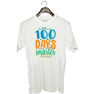                       UDNAG Unisex Round Neck Graphic 'Smarter | 100 days smarter' Polyester T-Shirt White                                              