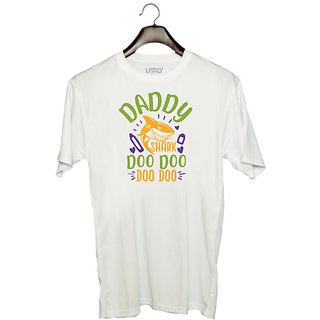                       UDNAG Unisex Round Neck Graphic 'Shark | dady shark doo doo' Polyester T-Shirt White                                              