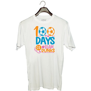                       UDNAG Unisex Round Neck Graphic 'Slam dunks | 100 days of slam dunks' Polyester T-Shirt White                                              