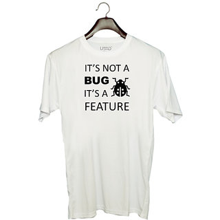                       UDNAG Unisex Round Neck Graphic 'Coder | Its not a bug its a feature' Polyester T-Shirt White                                              