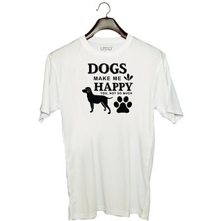                       UDNAG Unisex Round Neck Graphic 'Dogs | Dogs Make Me Happy' Polyester T-Shirt White                                              