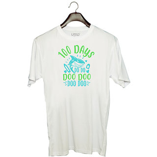                       UDNAG Unisex Round Neck Graphic '100 Days | 100 days shark doo doo' Polyester T-Shirt White                                              