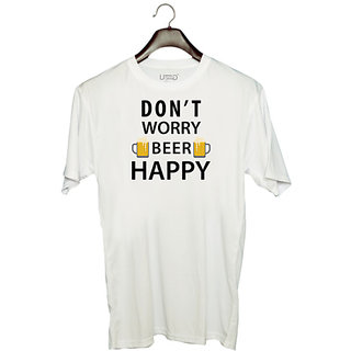                       UDNAG Unisex Round Neck Graphic 'Beer | Don't Worry' Polyester T-Shirt White                                              