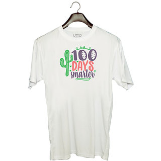                       UDNAG Unisex Round Neck Graphic 'Smarter | 100 days smarterr' Polyester T-Shirt White                                              